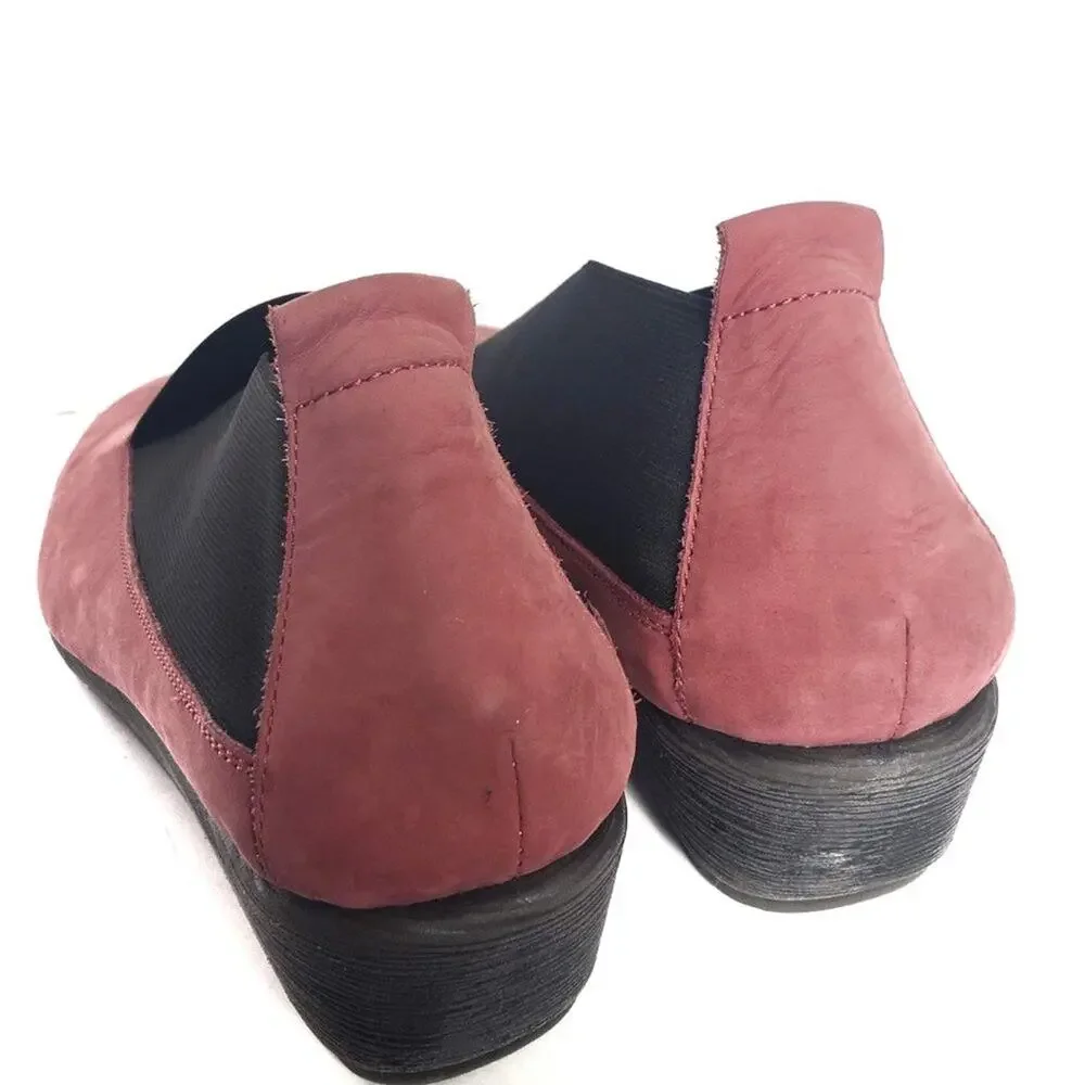 Flexx Stretch Run Wedge Red Shoes Comfort Slip On Nubuck Leather Flats Size 39 8
